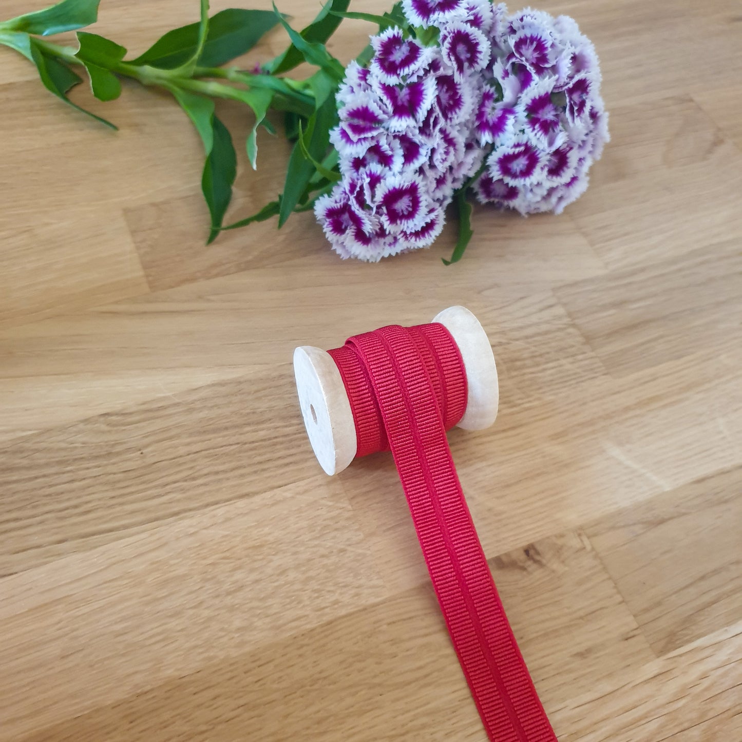 Stretch pre-folded grosgrain ribbon - Poppy