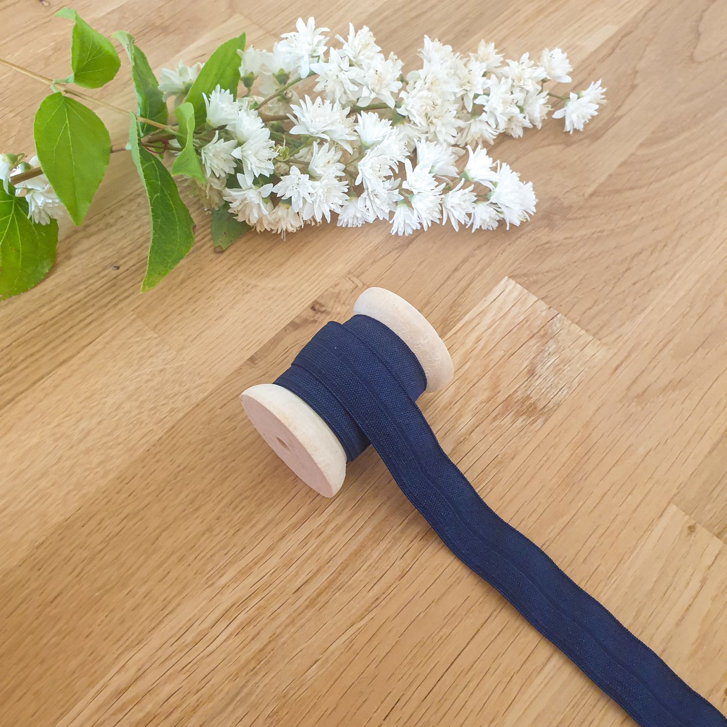 Pre-folded Stretch Satin Ribbon - Blue Tit Throat